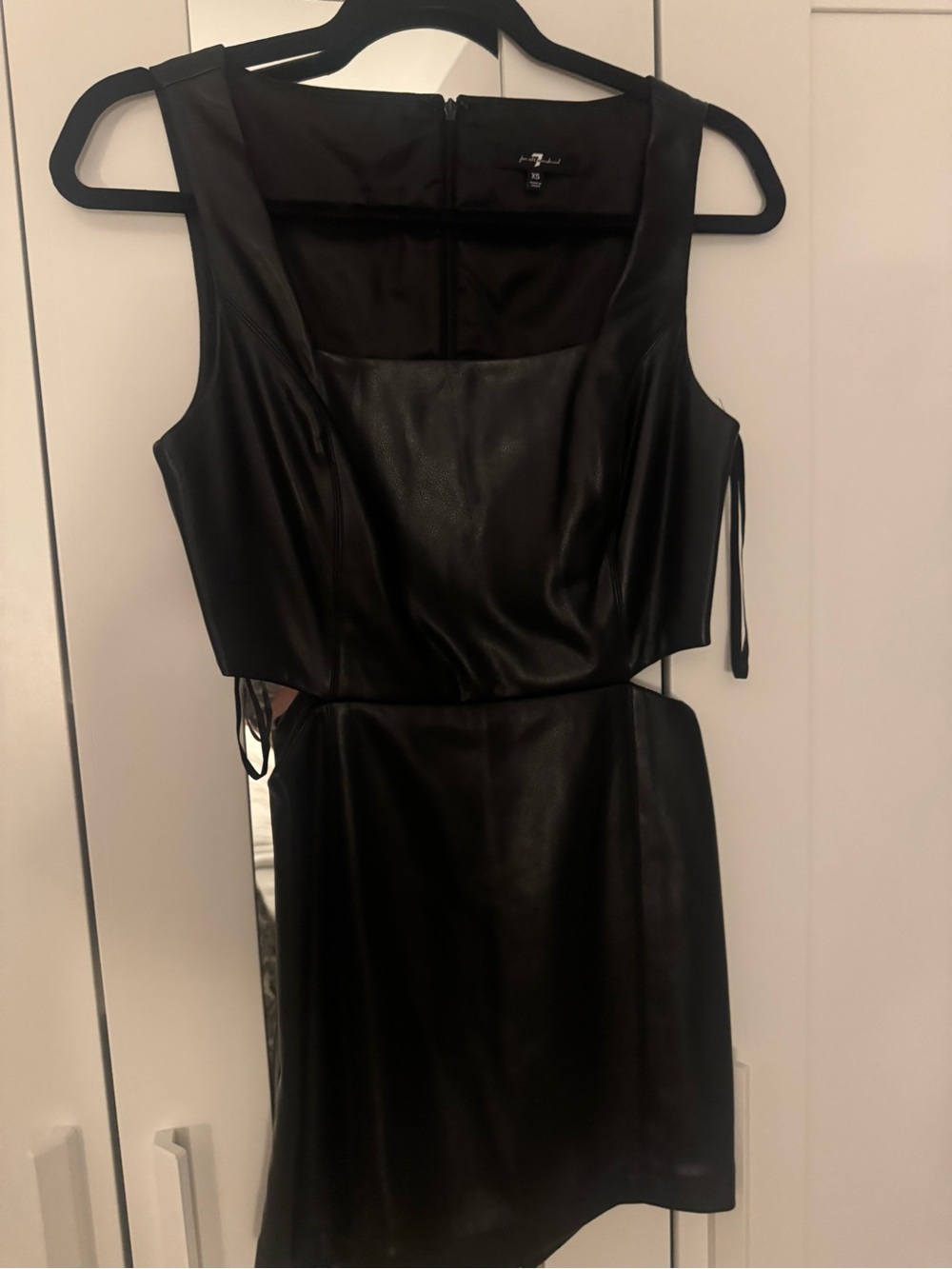 7 For All Mankind Black Faux Leather Mini Dress with Side Cutouts